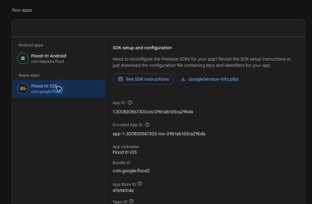 Firebase Apple app configuration and GoogleService Info plist download